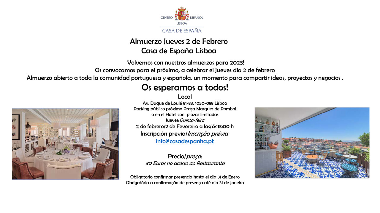 Almuerzo Jueves 2 de Febrero - Casa de España - Lisboa Almuerzo Jueves 2 de Febrero - Casa de España - Lisboa
