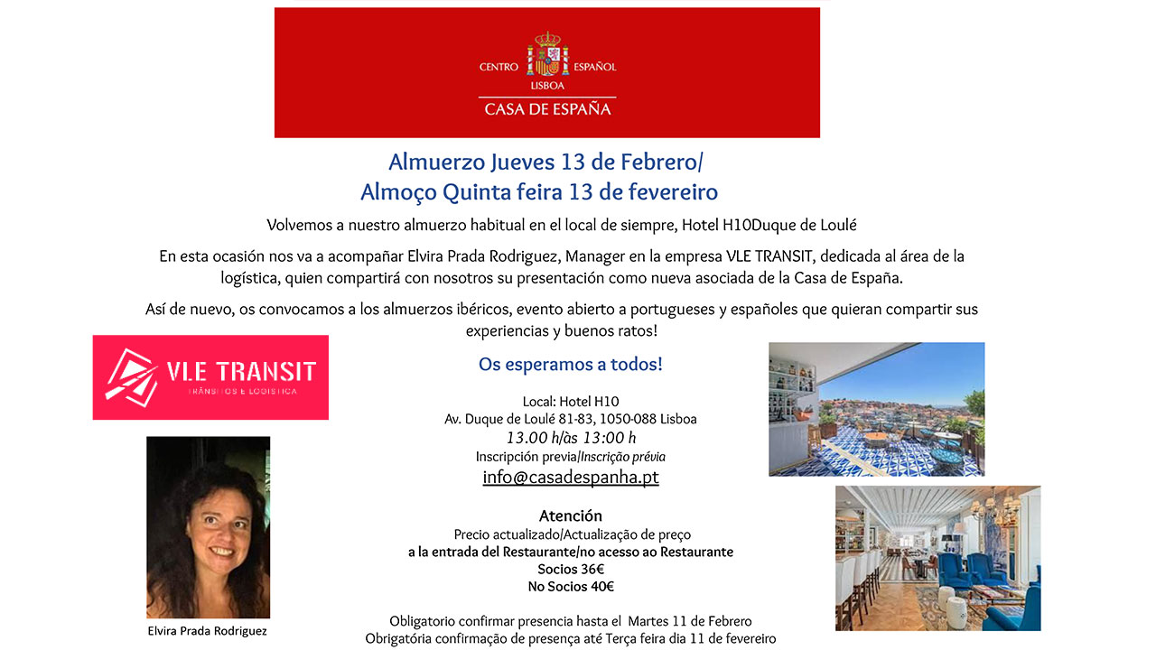 Almuerzo Jueves 13 de Febrero/Almoço Quinta feira 13 de fevereiro