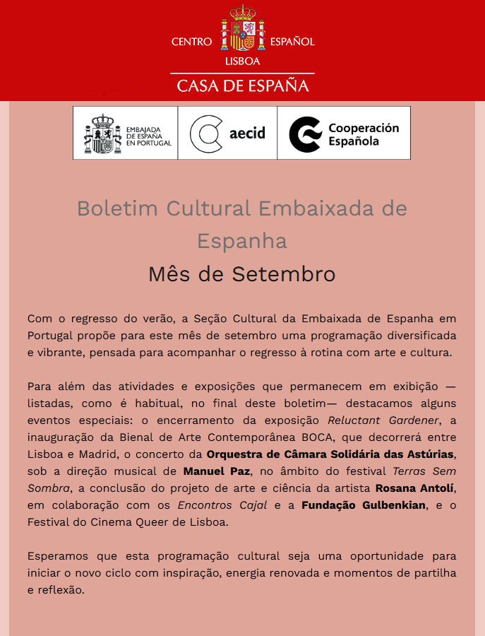 Boletim Cultural Embaixada de Espanha - Mês de Setembro