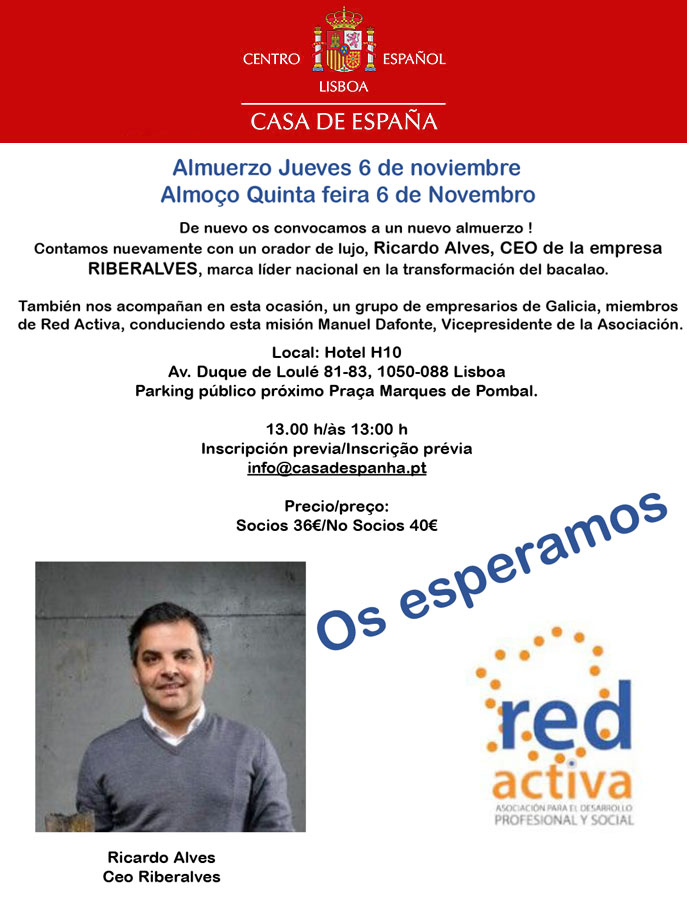 Almuerzo Jueves 6 de noviembre - Almoço Quinta feira 6 de Novembro Almuerzo Jueves 6 de noviembre - Almoço Quinta feira 6 de Novembro