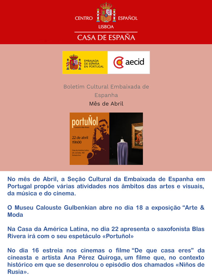 Boletim Cultural Embaixada de Espanha - Mês de Abril