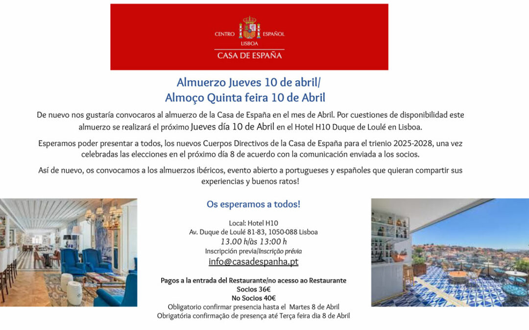 Almuerzo Jueves 10 de abril / Almoço Quinta feira 10 de Abril